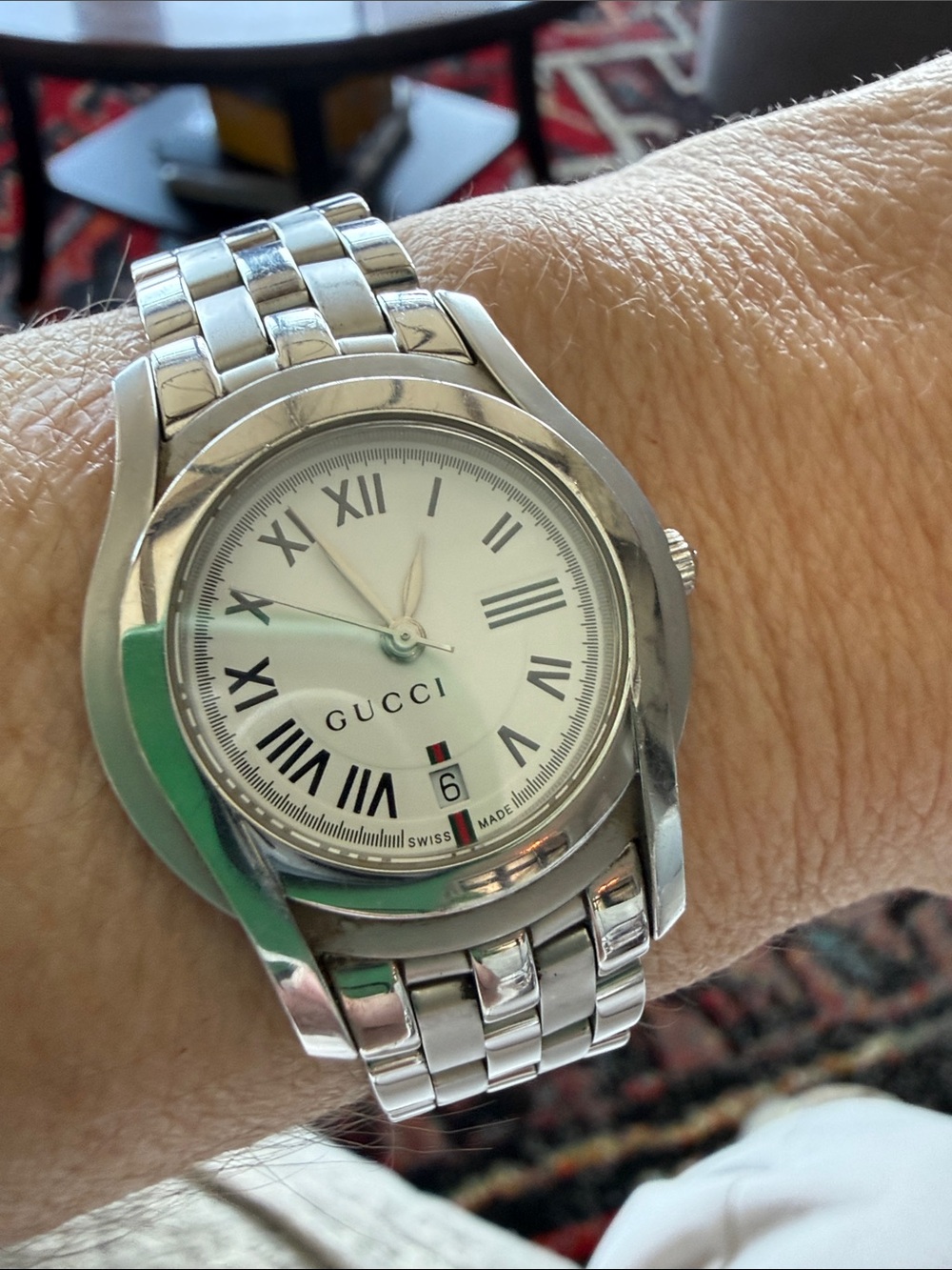 Gucci Silver Stainless Steel Women's Watch with Roman Dial